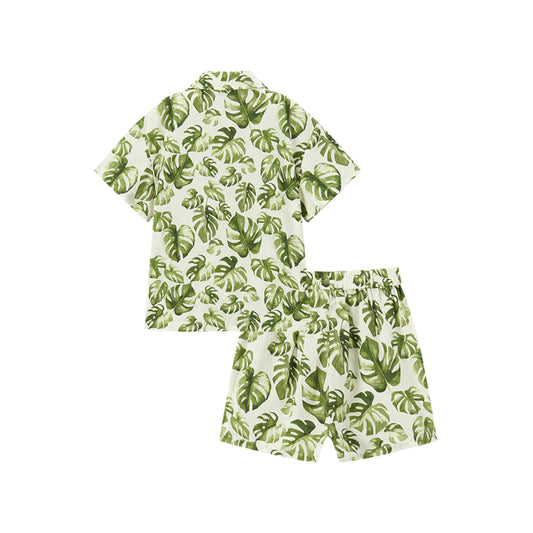 Island Leaf Collar Button-Up Shirt and Shorts Set