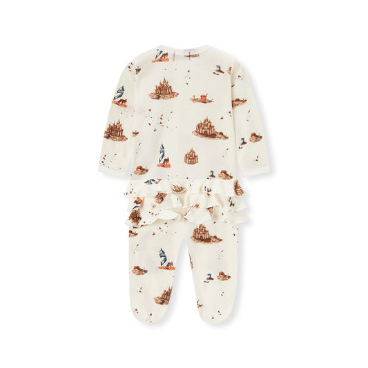 Sandcastle Organic Cotton Ruffle Zipper Footed Romper