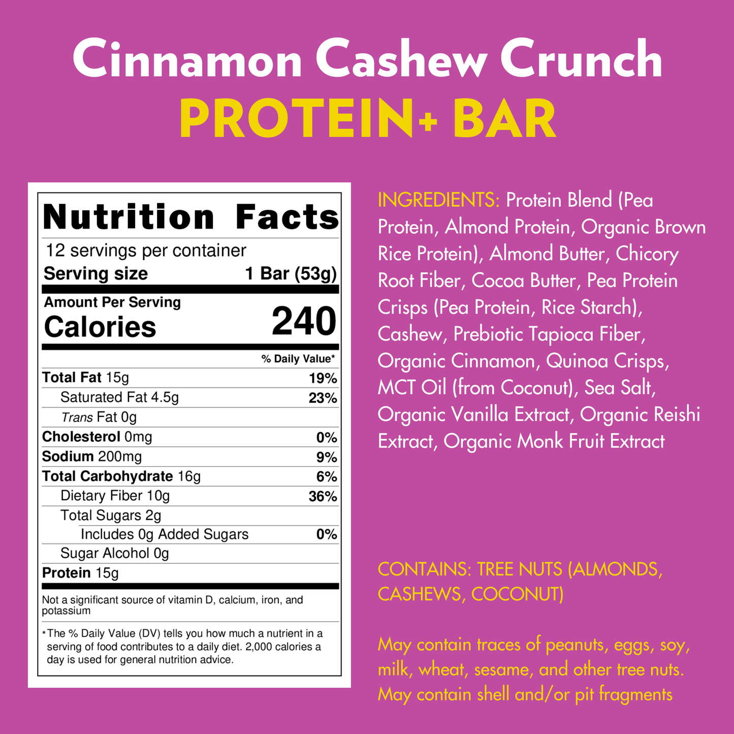 High Protein Cinnamon Cashew Crunch PROTEIN+ Bar (12 Count)