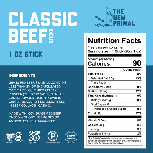 Classic 100% Grass-Fed Beef Meat Sticks, Zero Sugar - Margot's Mercantile