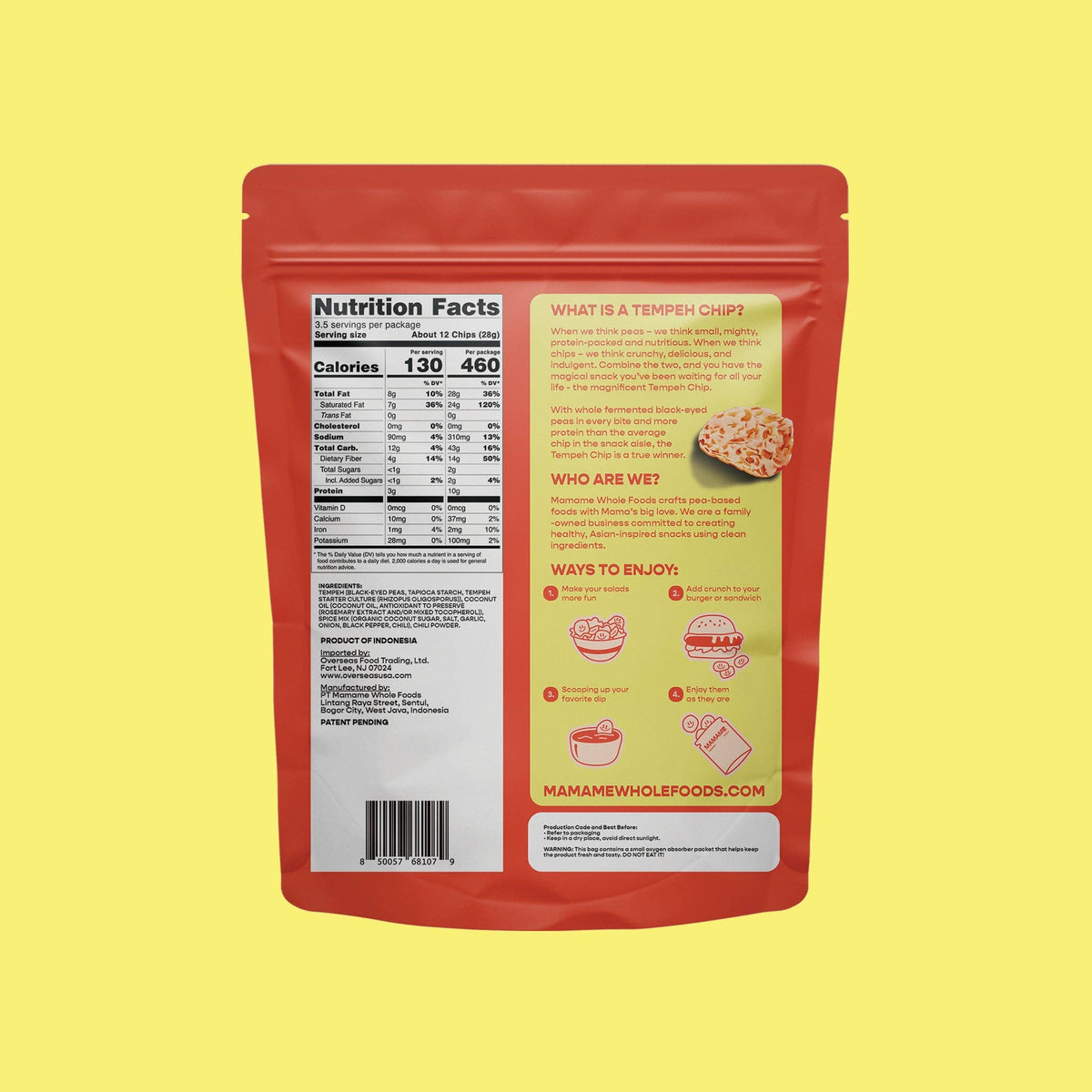 Tempeh Chips Hot Chili - 3.5oz Pouch