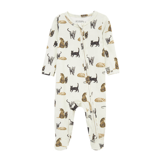 Cat Cotton Stretch Zipper Footed Romper