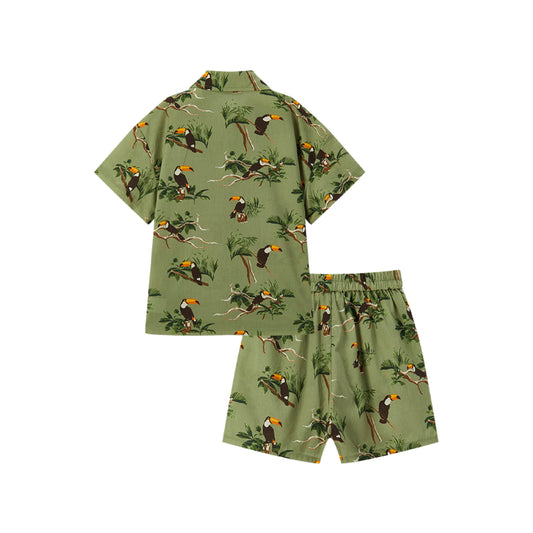 Toucan Collar Button-Up Shirt and Shorts Set