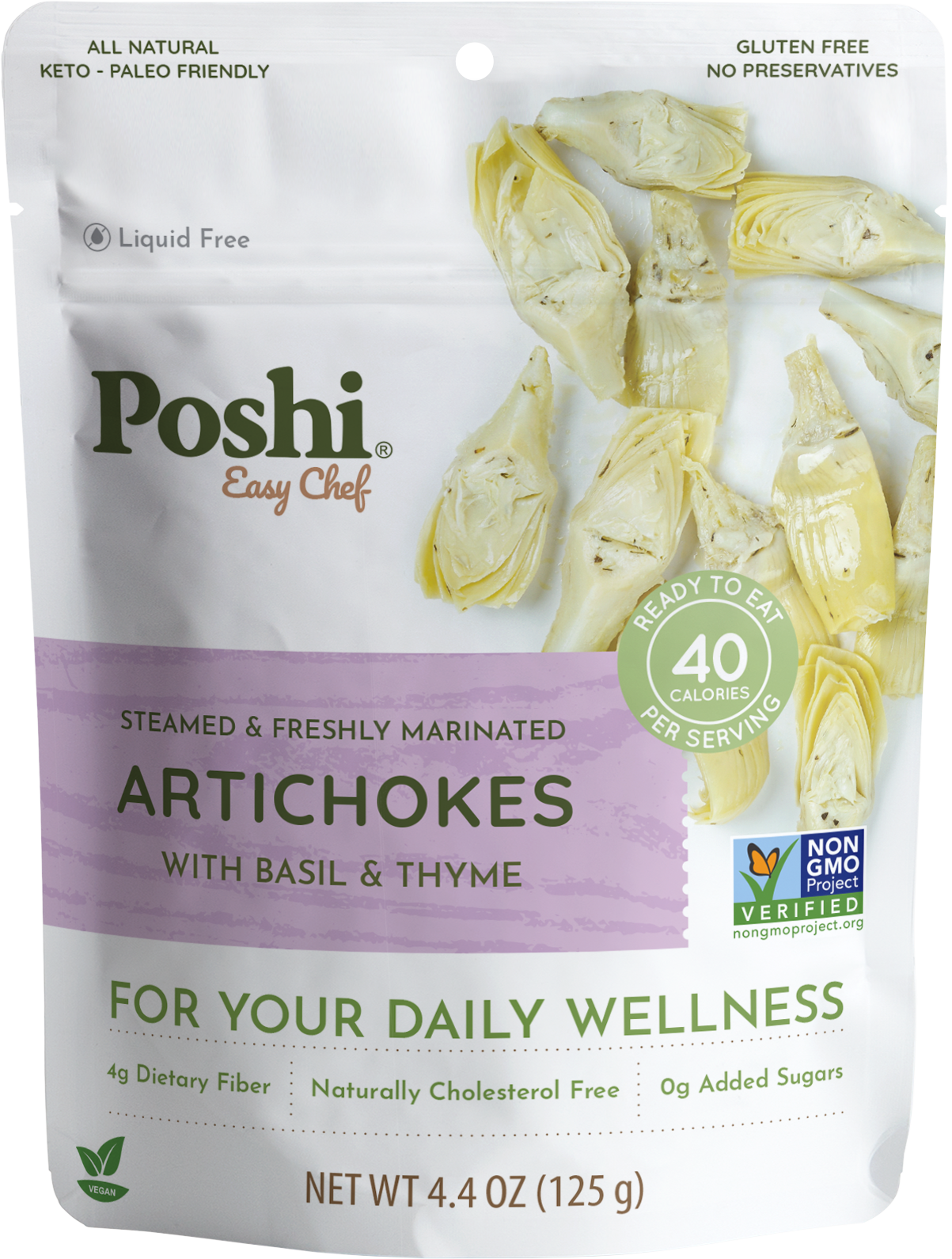 Poshi - Steamed & Marinated Artichokes - Basil & Thyme 4.4oz