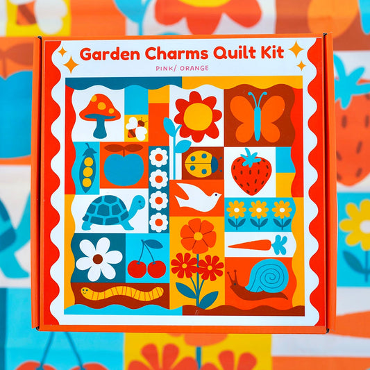 Garden Charms Quilt Kit - Blue/ Orange