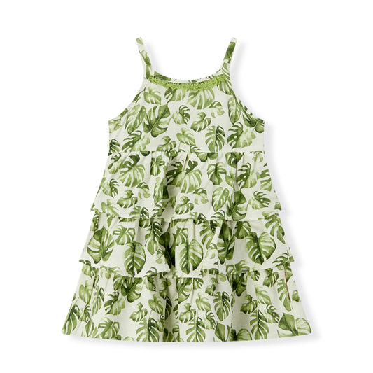 Island Leaf Linen Tiered Dress