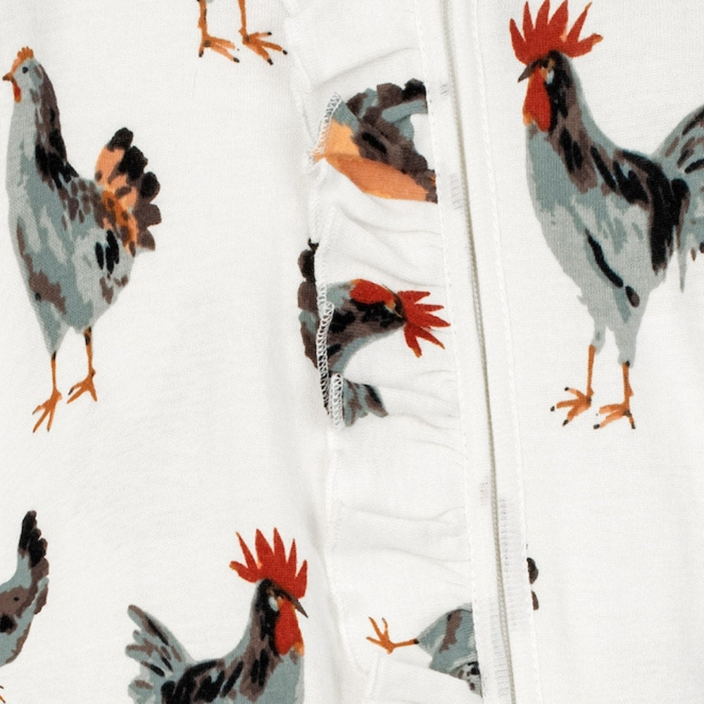 Chicken Organic Cotton Ruffle Zipper Footed Romper