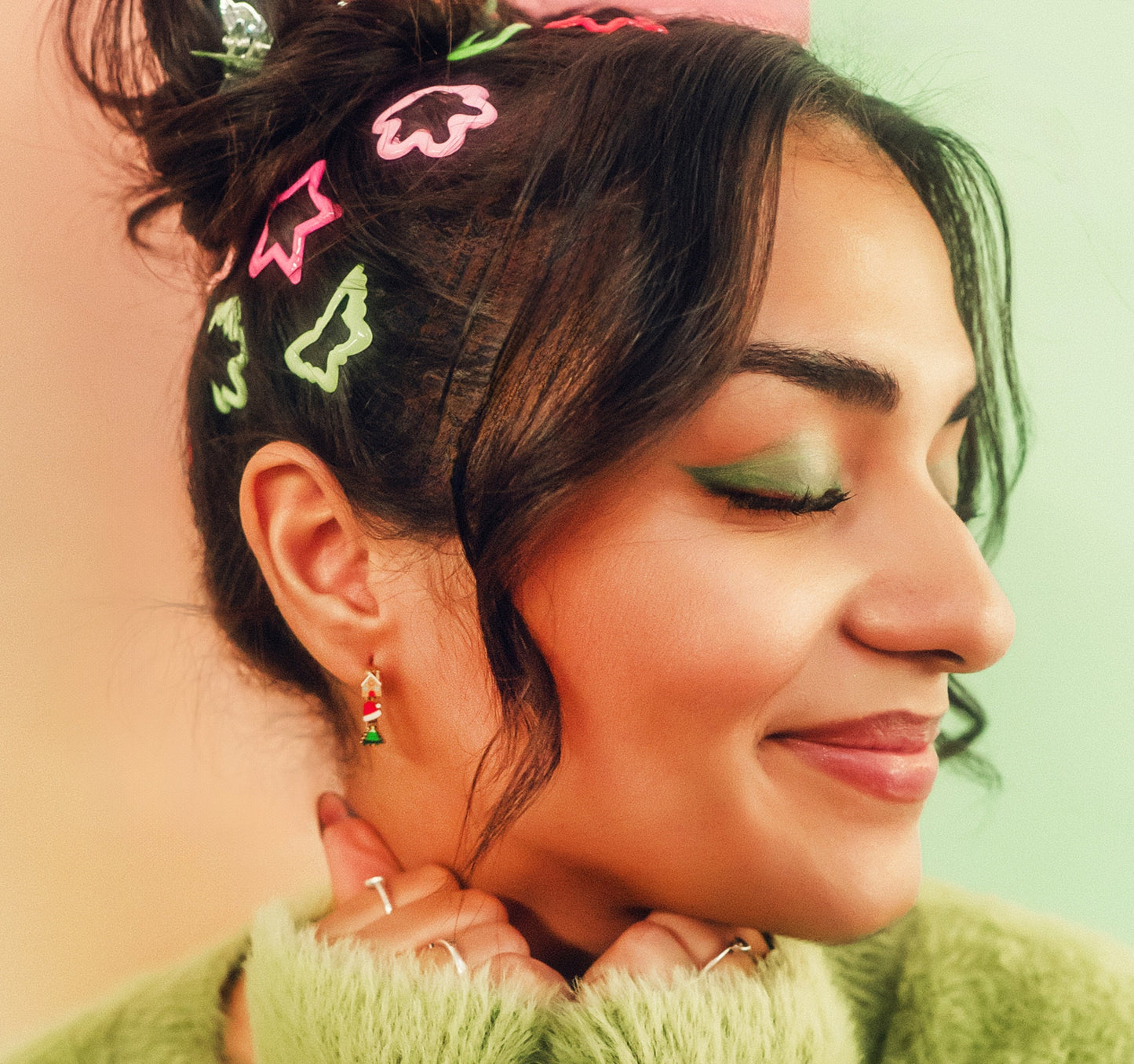 Christmas Oblong 3D Huggie Hoop Earrings