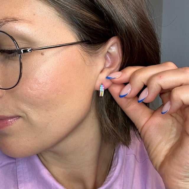 Rainbow Chunky Huggie Hoop Earrings
