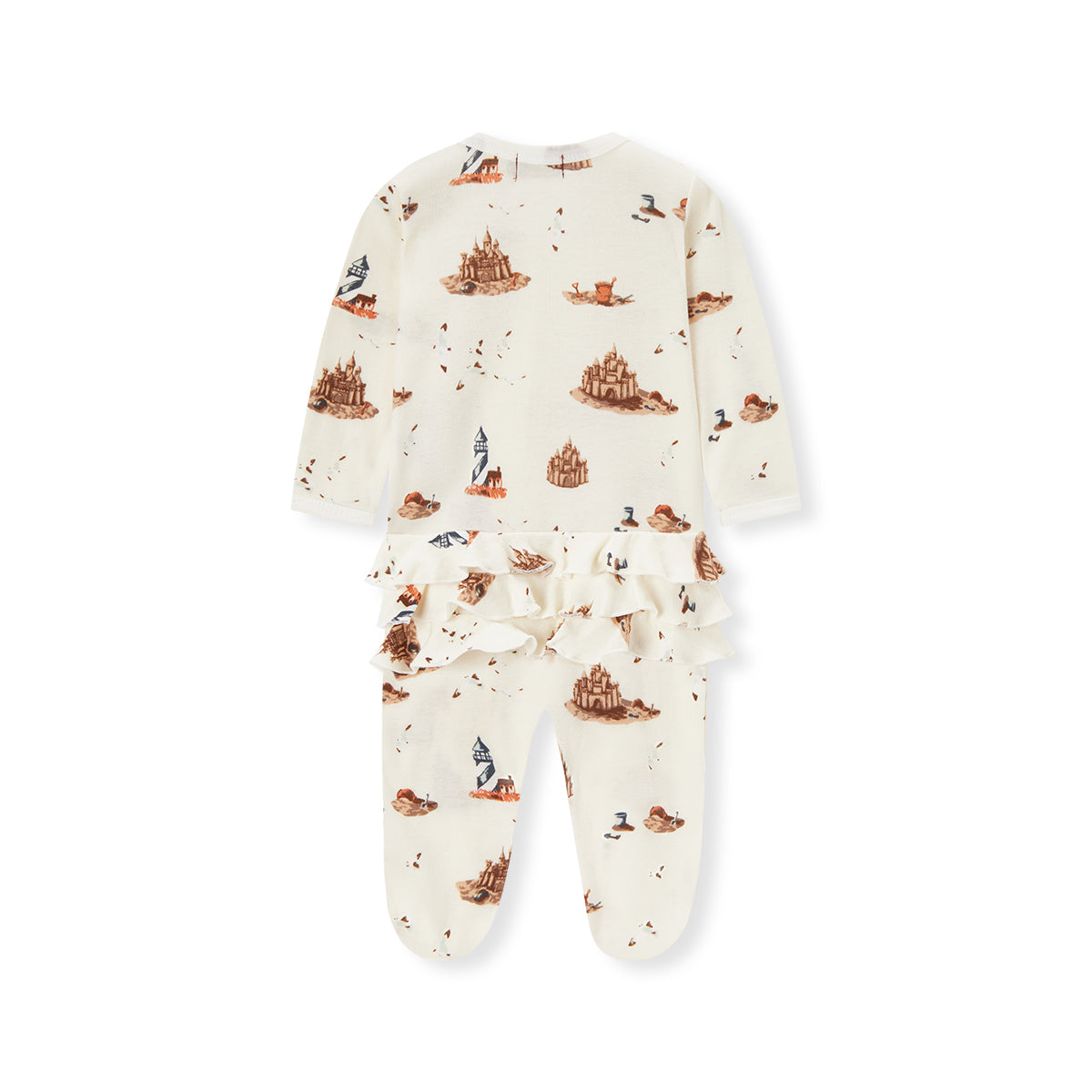 Sandcastle Organic Cotton Ruffle Zipper Footed Romper