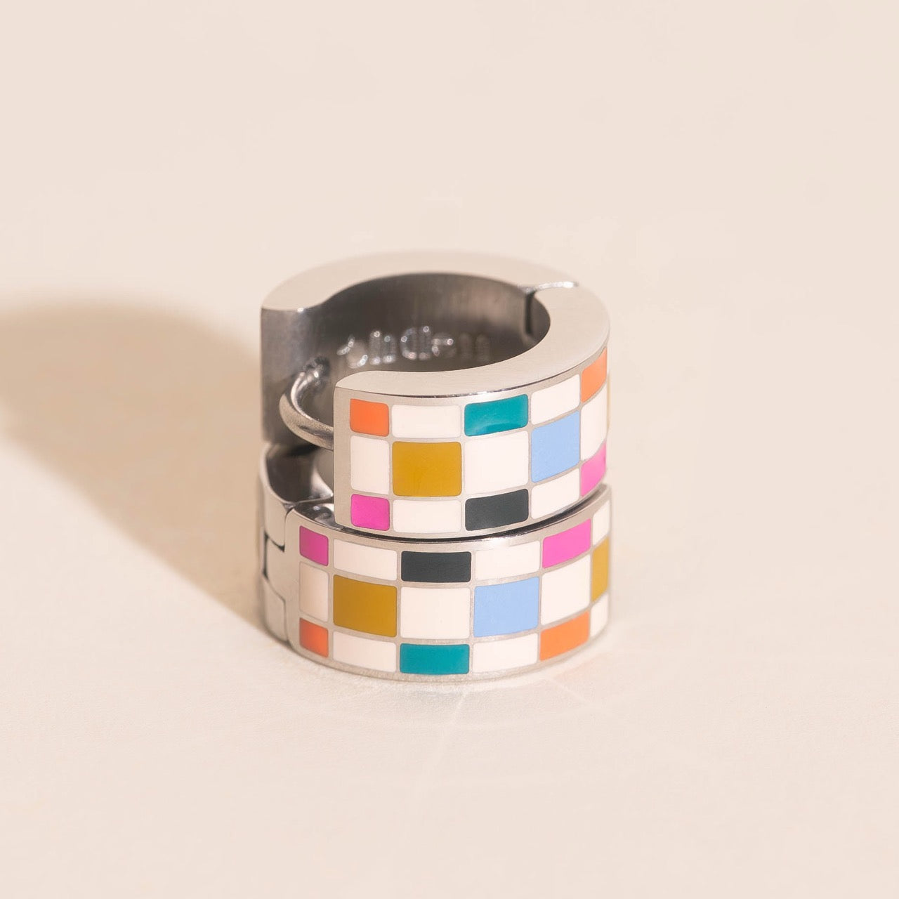 Bright Checkered Super Chunky Huggie Hoop Earrings