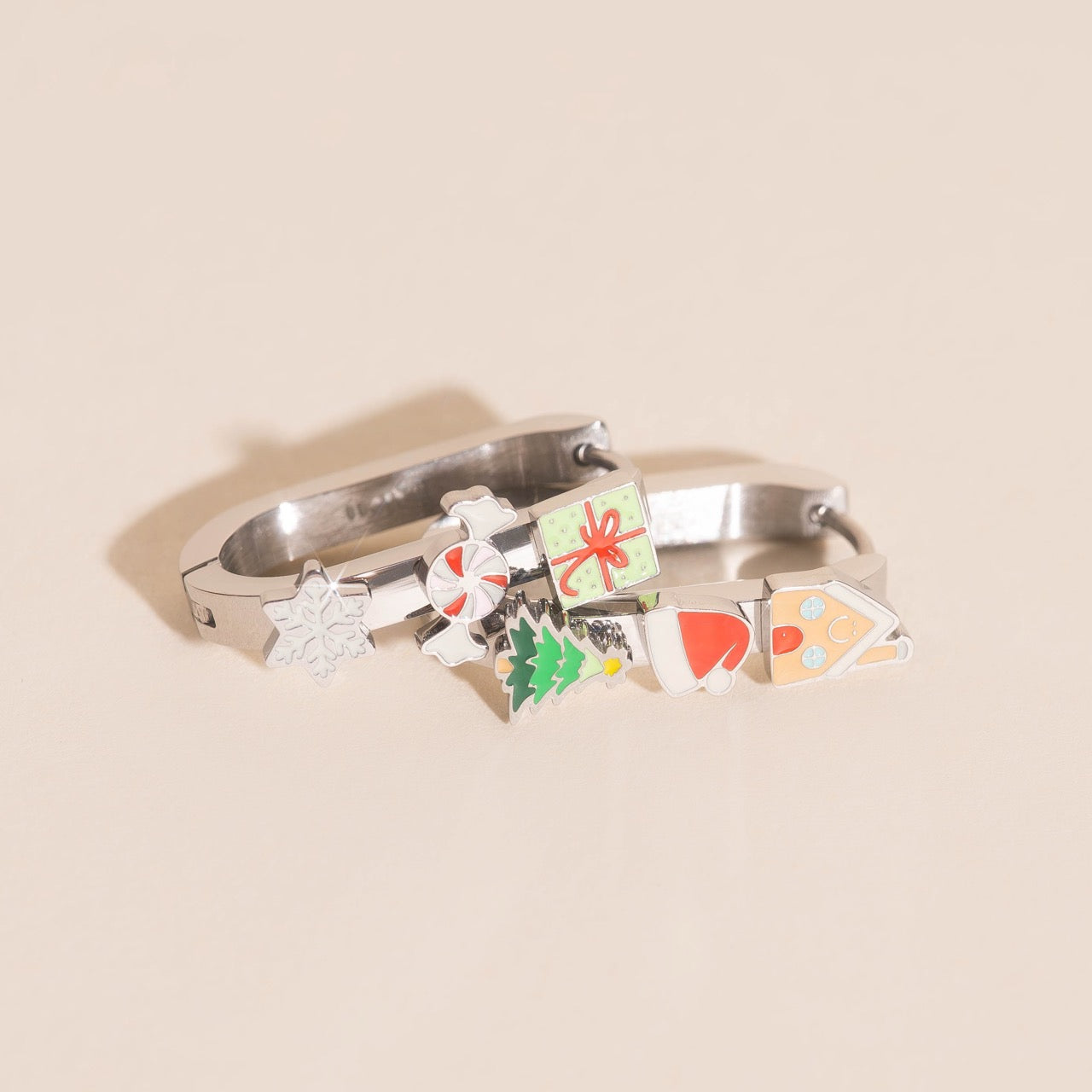 Christmas Oblong 3D Huggie Hoop Earrings