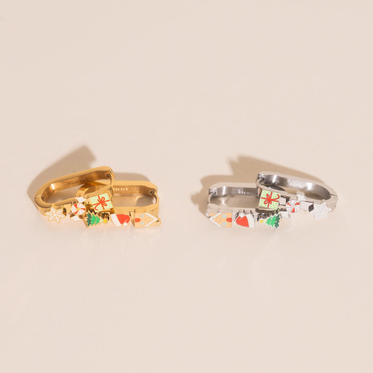 Christmas Oblong 3D Huggie Hoop Earrings
