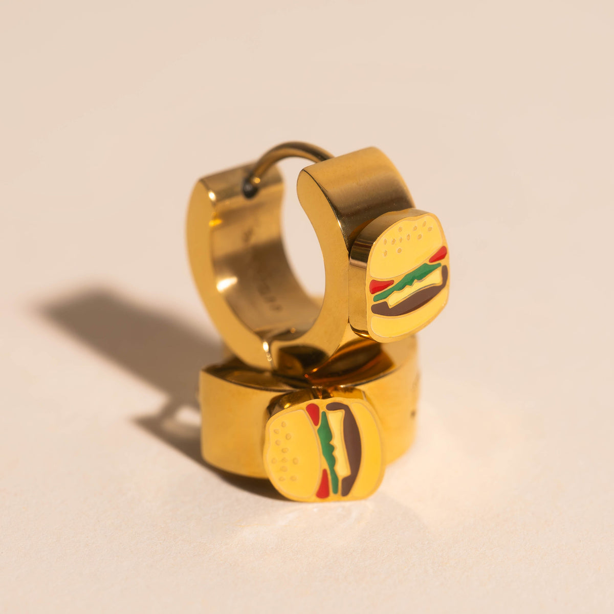 Burger Super Chunky 3D Huggie Hoop Earrings