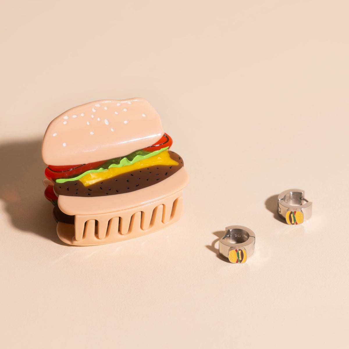 Burger Super Chunky 3D Huggie Hoop Earrings