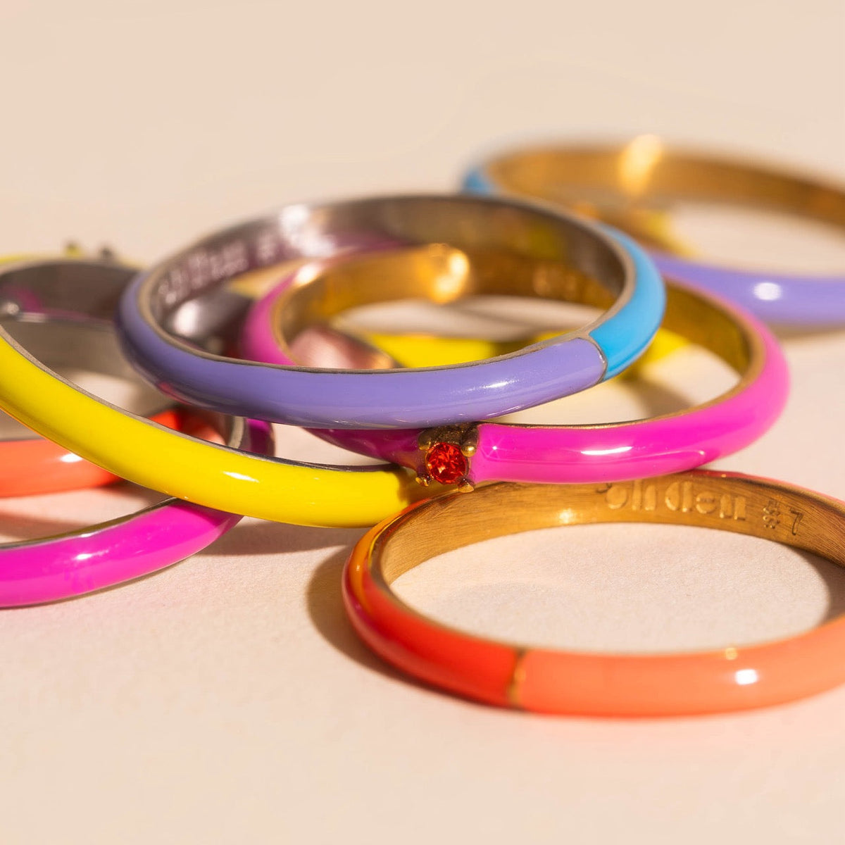 Neon Pink & Orange Crystal Stacker Ring