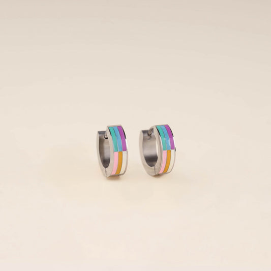 Rainbow Chunky Huggie Hoop Earrings