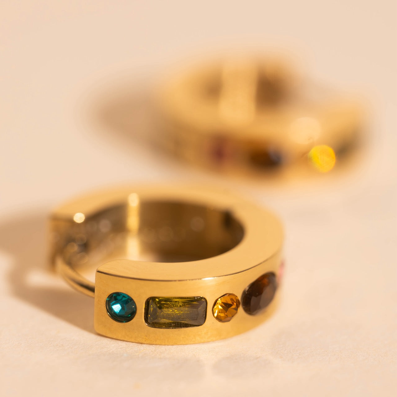 Gemstone Chunky Huggie Hoop Earrings