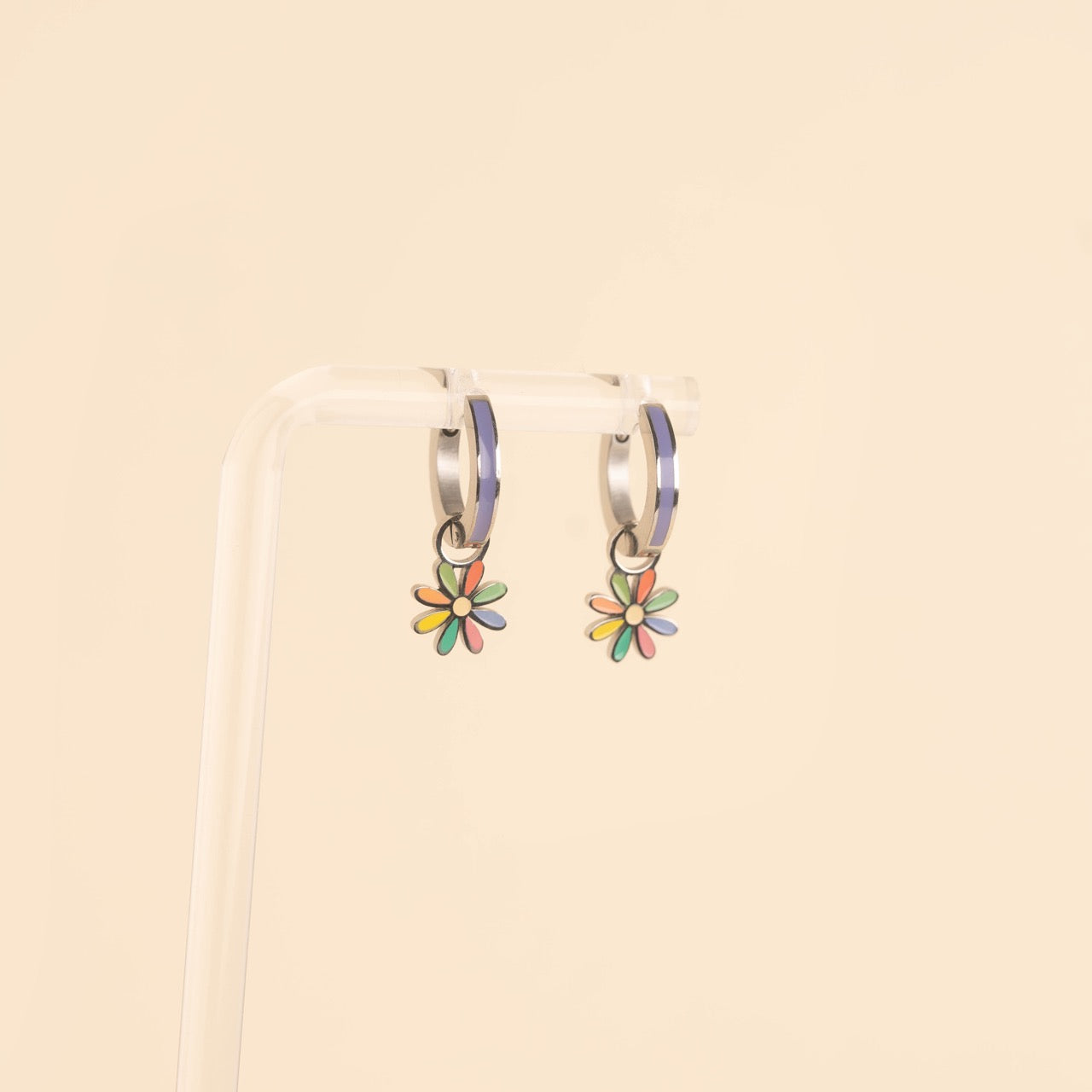 Rainbow Daisy Huggie Hoop Charms