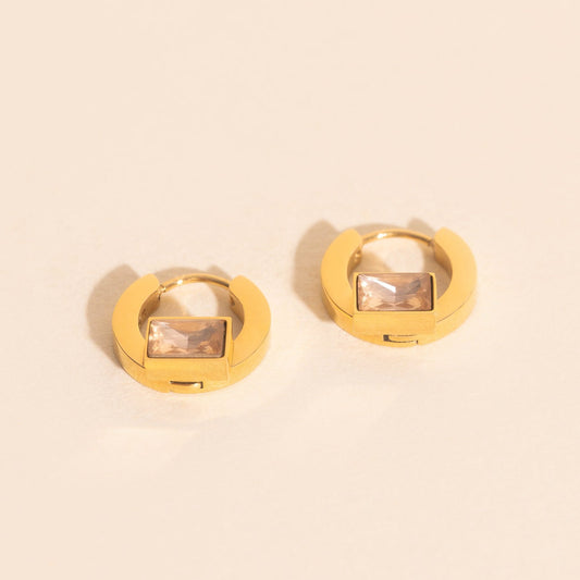 Blush Baguette Huggie Hoop Earrings