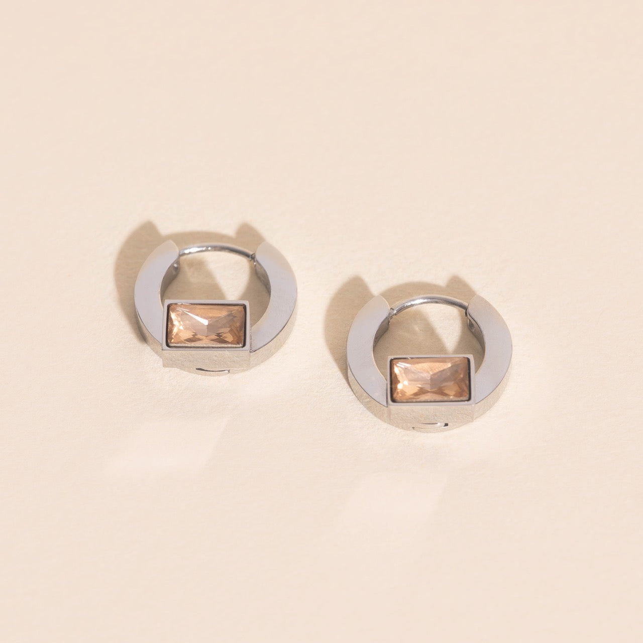 Blush Baguette Huggie Hoop Earrings