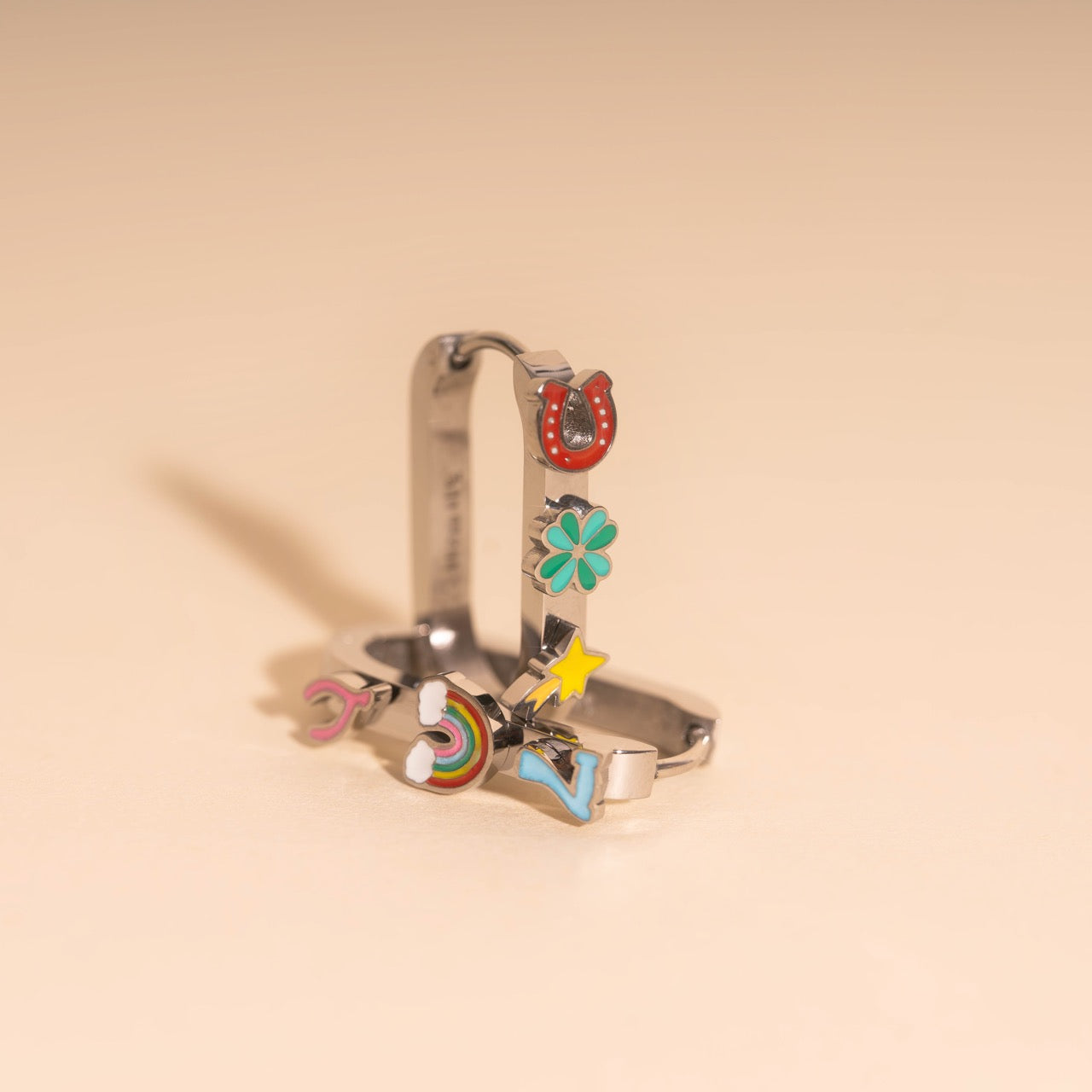 Lucky Oblong 3D Huggie Hoop Earrings