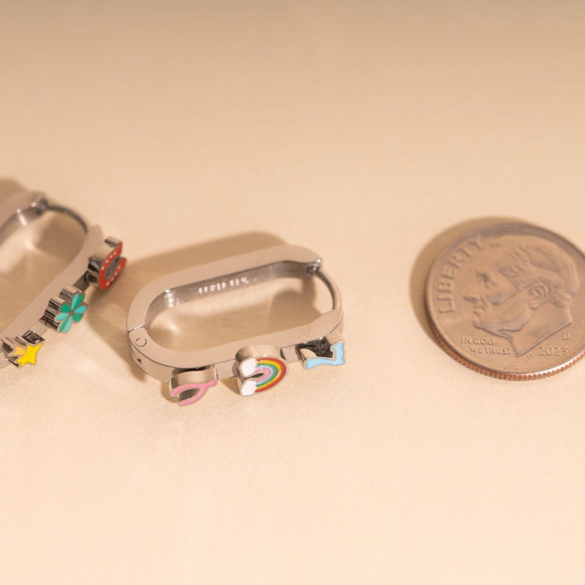 Lucky Oblong 3D Huggie Hoop Earrings