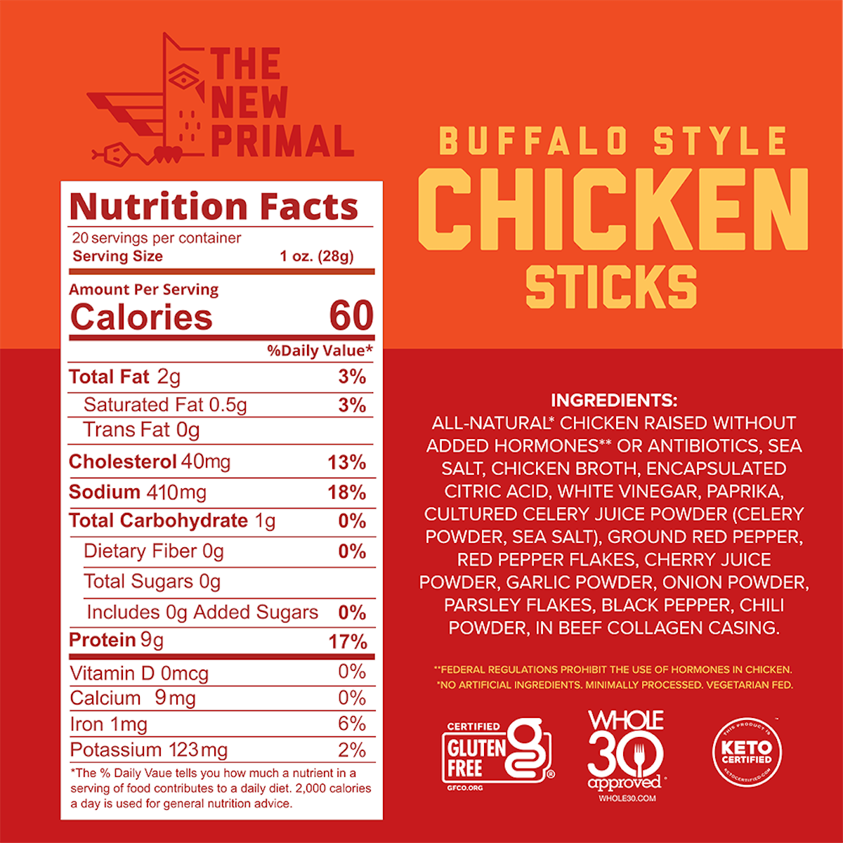 Buffalo Style All-Natural Chicken Meat Sticks, Zero Sugar - Margot's Mercantile