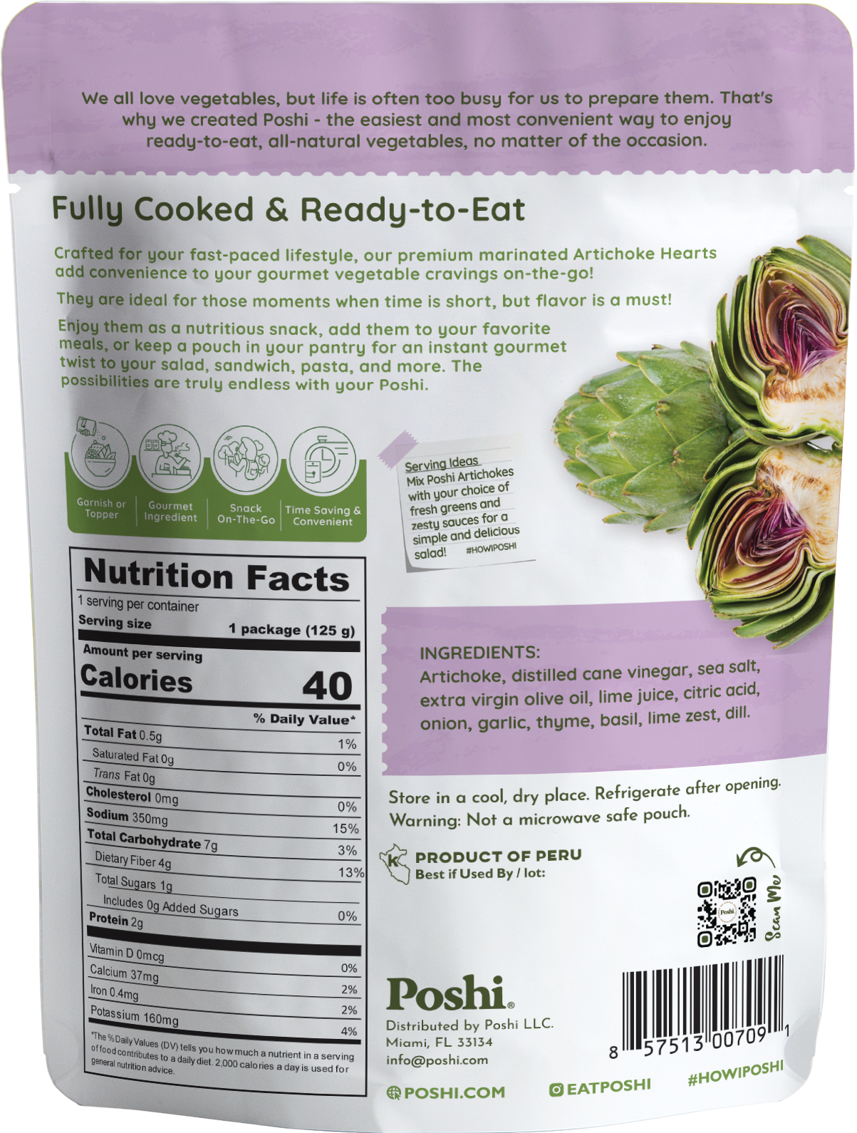 Poshi - Steamed & Marinated Artichokes - Basil & Thyme 4.4oz