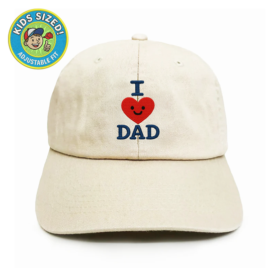 Kids I Love Dad Embroidered Hat - Cream Cotton: 52cm (3 - 6 Years Old)