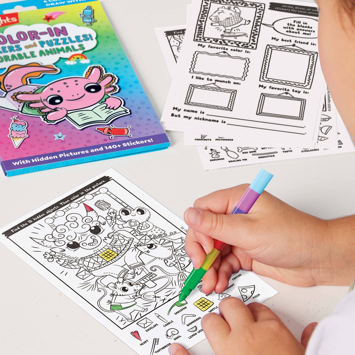 Color-In Stickers and Puzzles! Adorable Animals